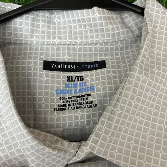 Men's Grey/White Checker Pattern Van Heusen Polo Shirt - Picture 3 of 4